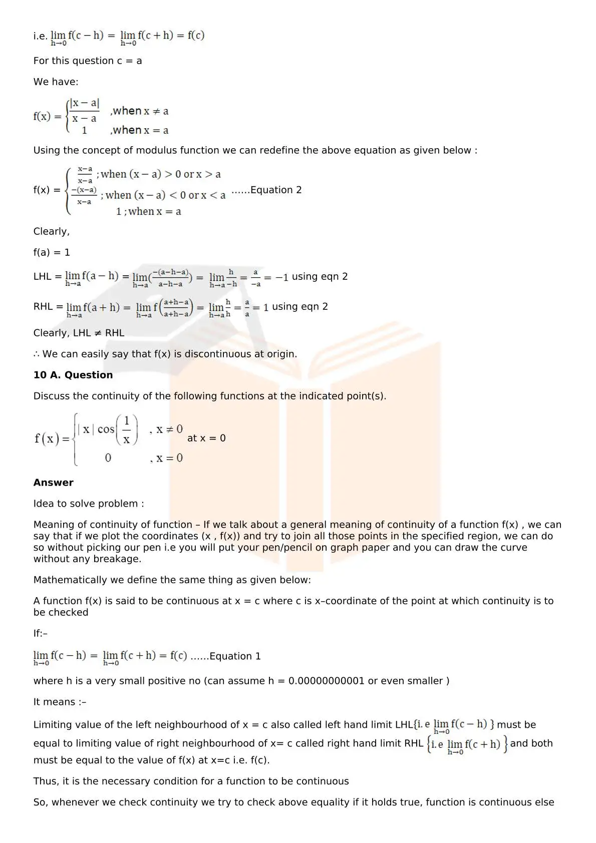 RD Sharma Solutions For Class 12 Maths Chapter 9 Continuity