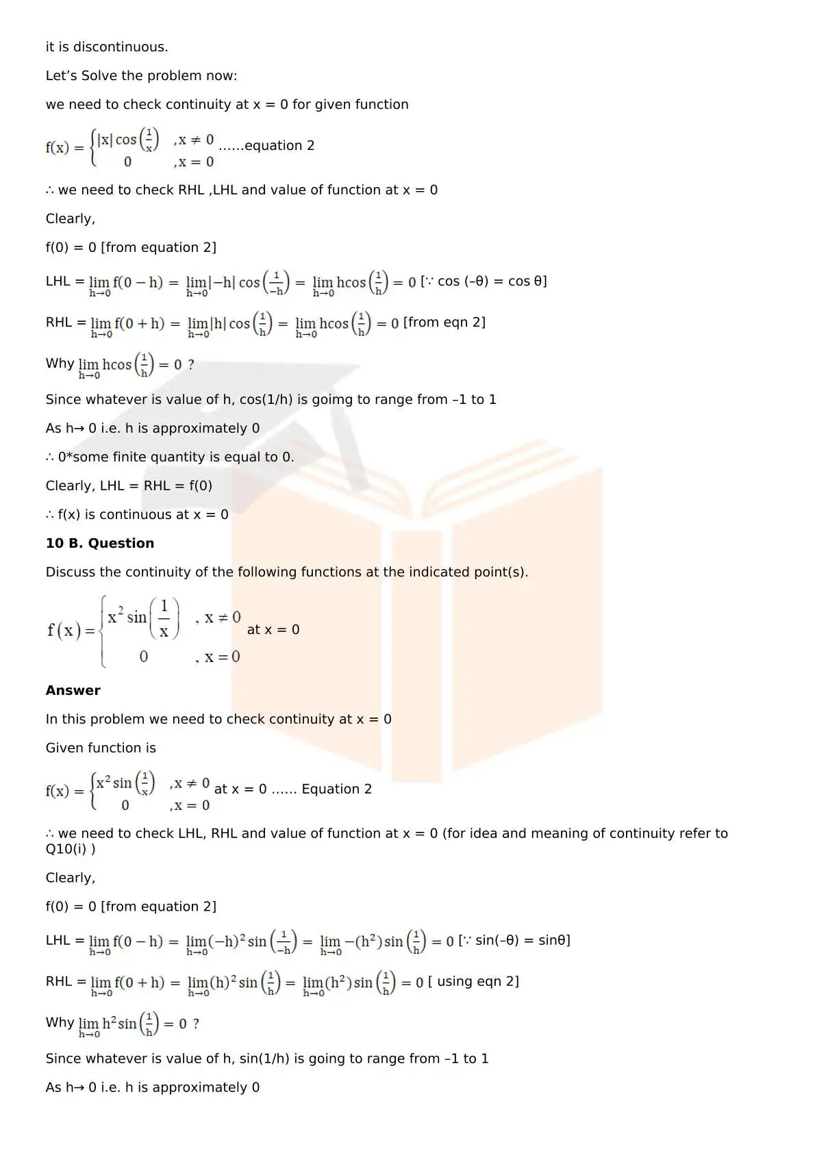 RD Sharma Solutions For Class 12 Maths Chapter 9 Continuity