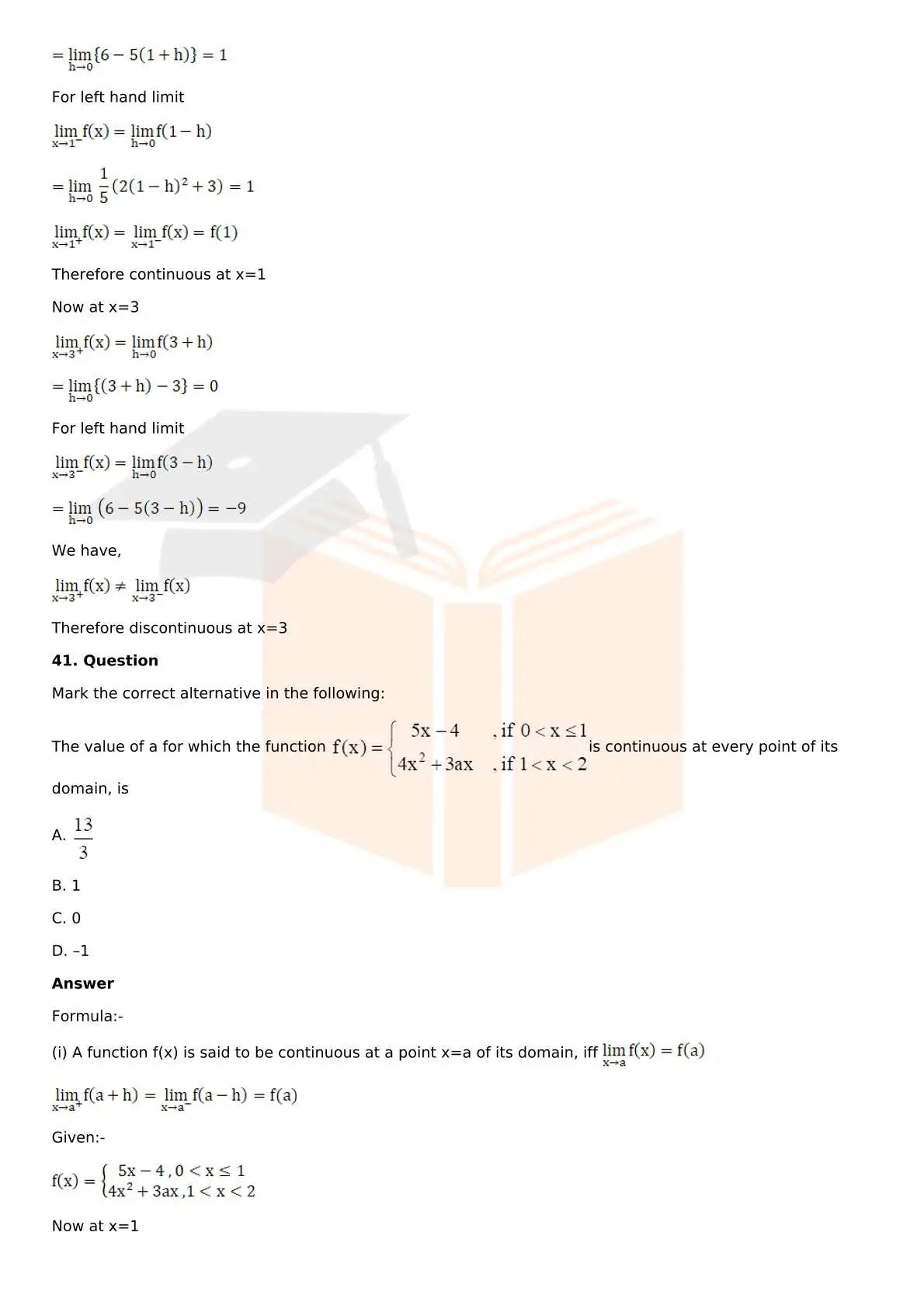 RD Sharma Solutions For Class 12 Maths Chapter 9 Continuity