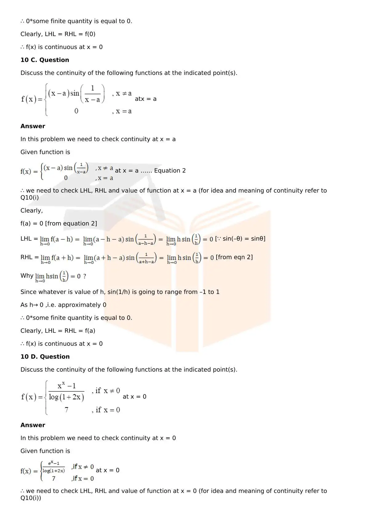 RD Sharma Solutions For Class 12 Maths Chapter 9 Continuity