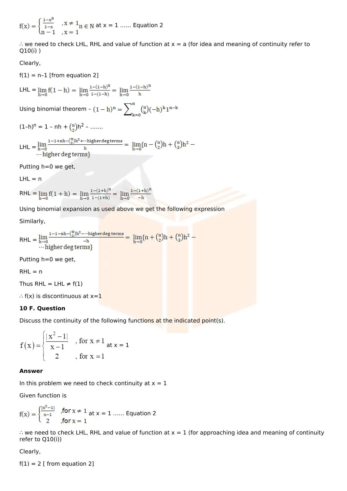 RD Sharma Solutions For Class 12 Maths Chapter 9 Continuity