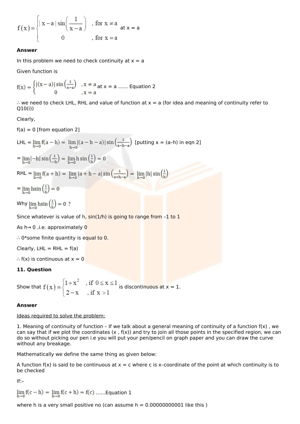 RD Sharma Solutions For Class 12 Maths Chapter 9 Continuity