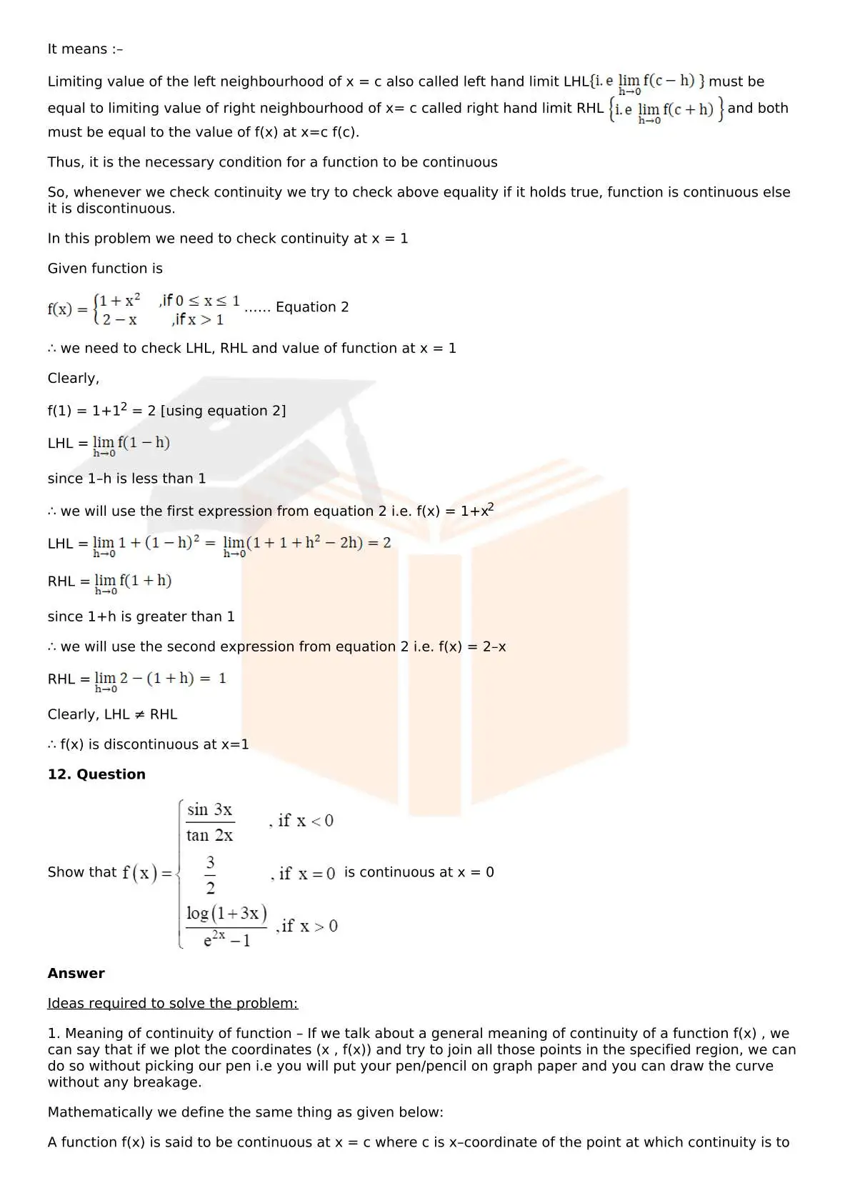 RD Sharma Solutions For Class 12 Maths Chapter 9 Continuity