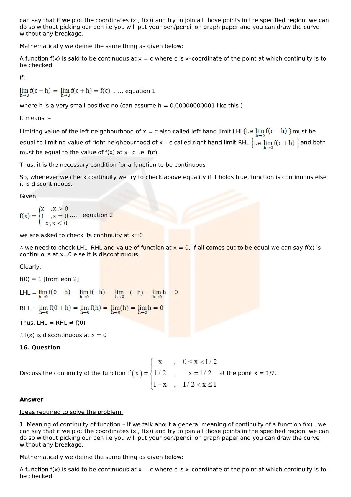 RD Sharma Solutions For Class 12 Maths Chapter 9 Continuity