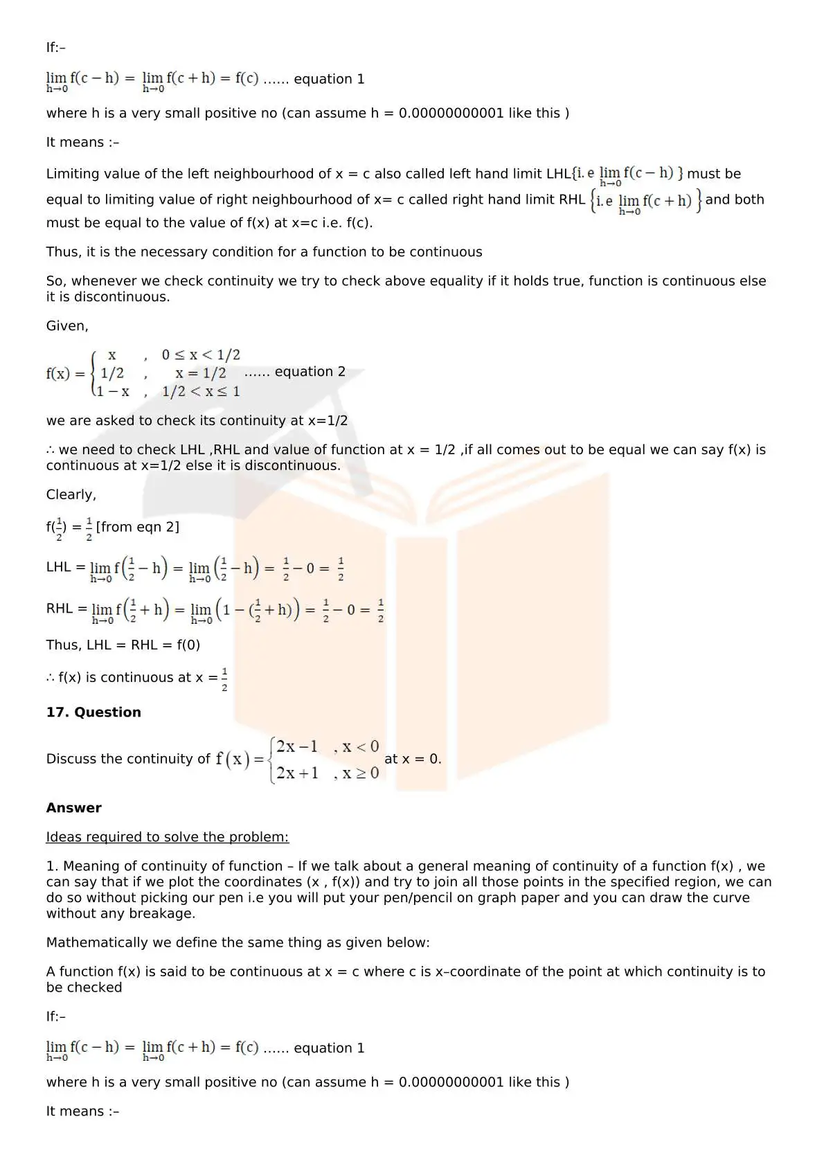 RD Sharma Solutions For Class 12 Maths Chapter 9 Continuity