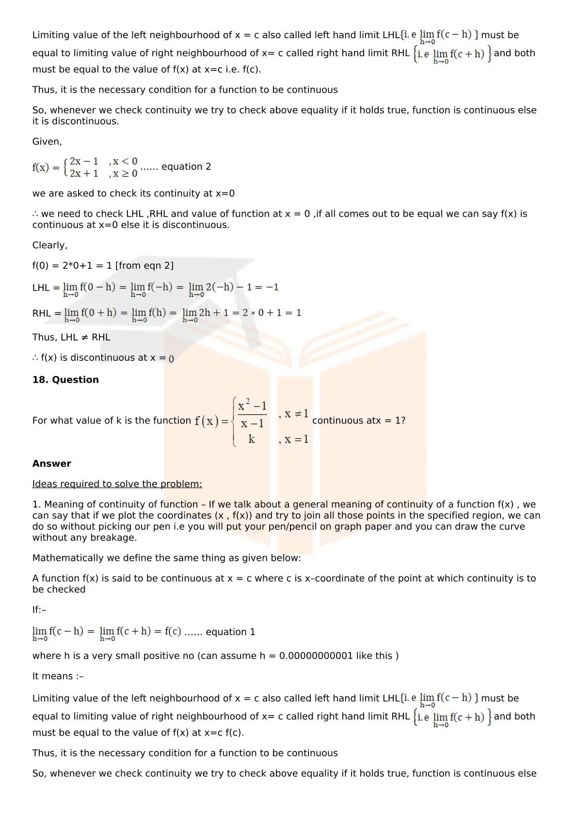 RD Sharma Solutions For Class 12 Maths Chapter 9 Continuity