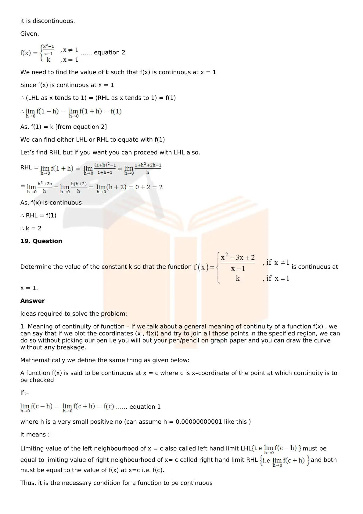 RD Sharma Solutions For Class 12 Maths Chapter 9 Continuity