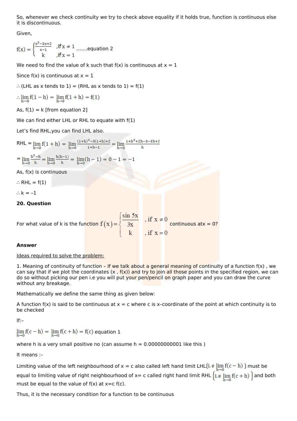 RD Sharma Solutions For Class 12 Maths Chapter 9 Continuity