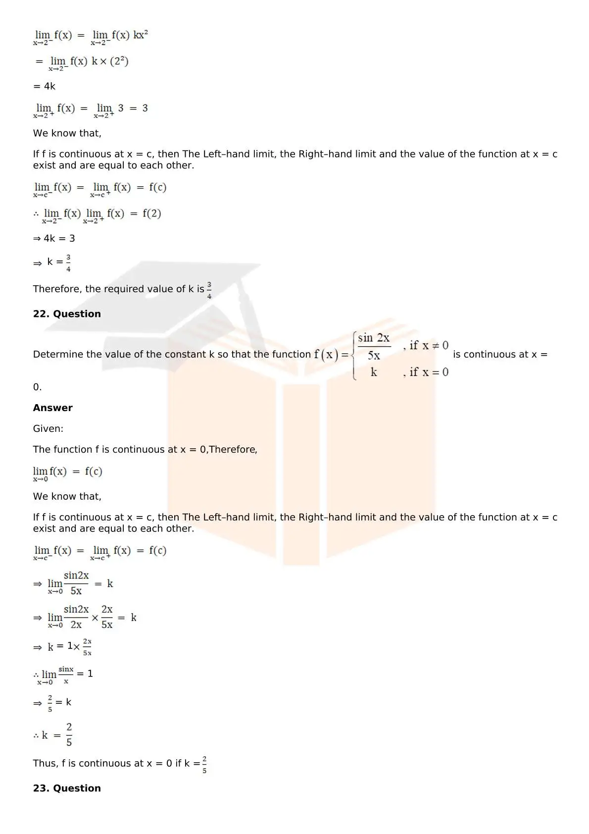 RD Sharma Solutions For Class 12 Maths Chapter 9 Continuity