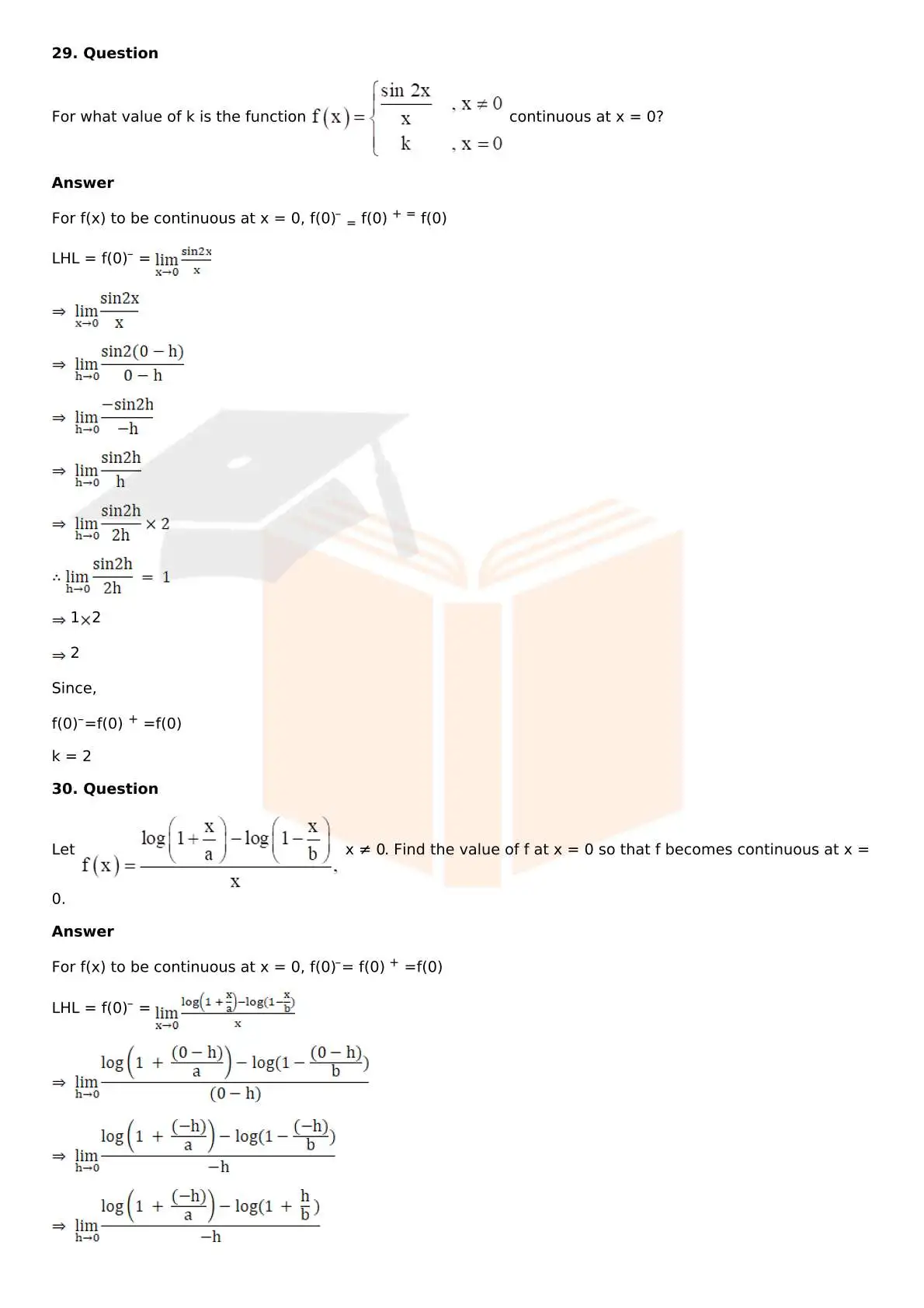 RD Sharma Solutions For Class 12 Maths Chapter 9 Continuity