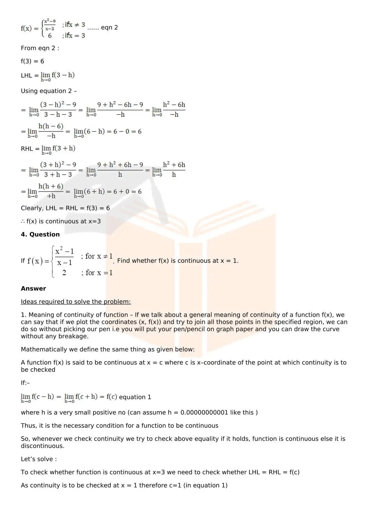 RD Sharma Solutions For Class 12 Maths Chapter 9 Continuity