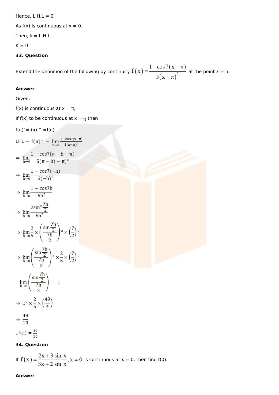 RD Sharma Solutions For Class 12 Maths Chapter 9 Continuity