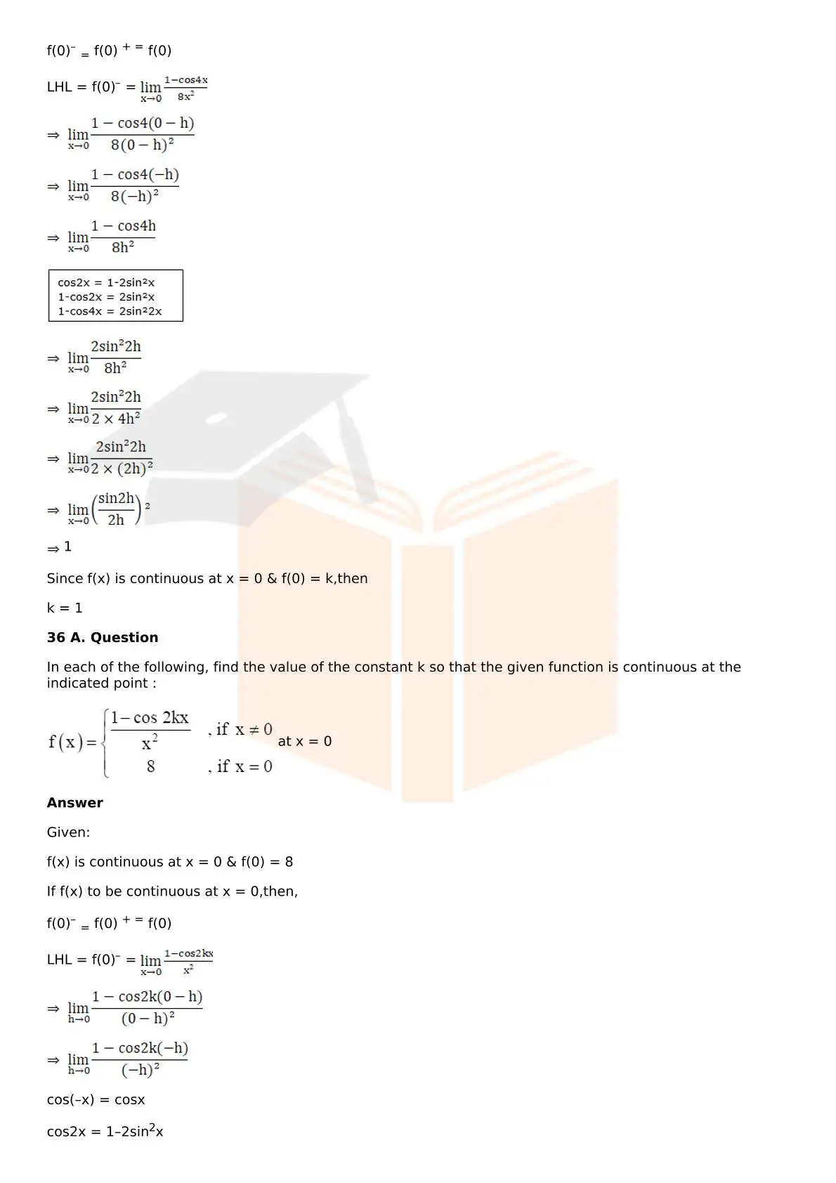 RD Sharma Solutions For Class 12 Maths Chapter 9 Continuity
