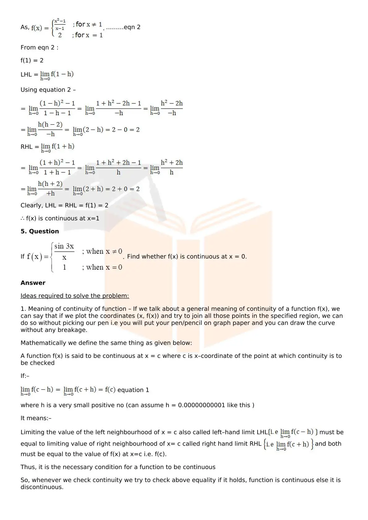 RD Sharma Solutions For Class 12 Maths Chapter 9 Continuity