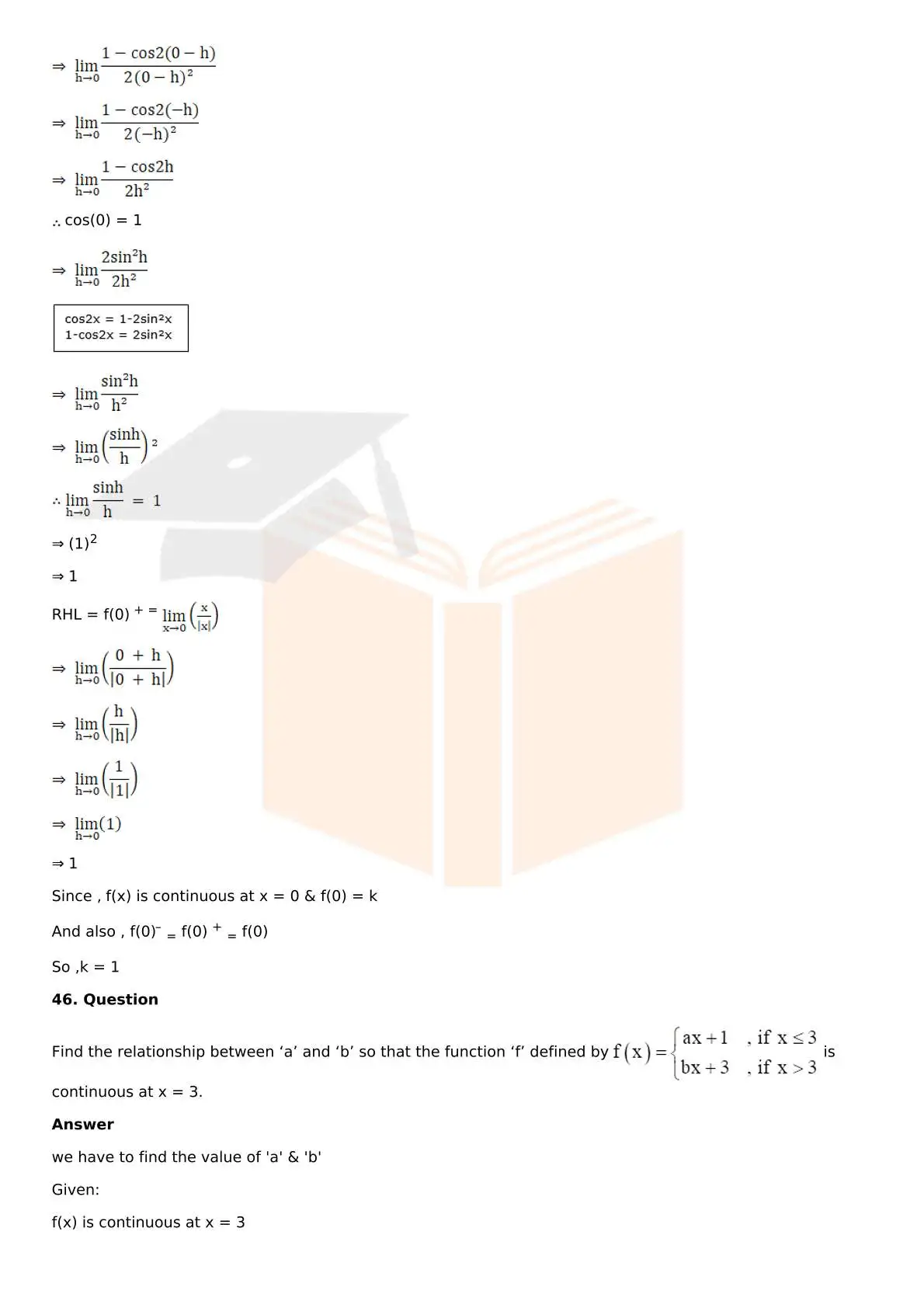 RD Sharma Solutions For Class 12 Maths Chapter 9 Continuity