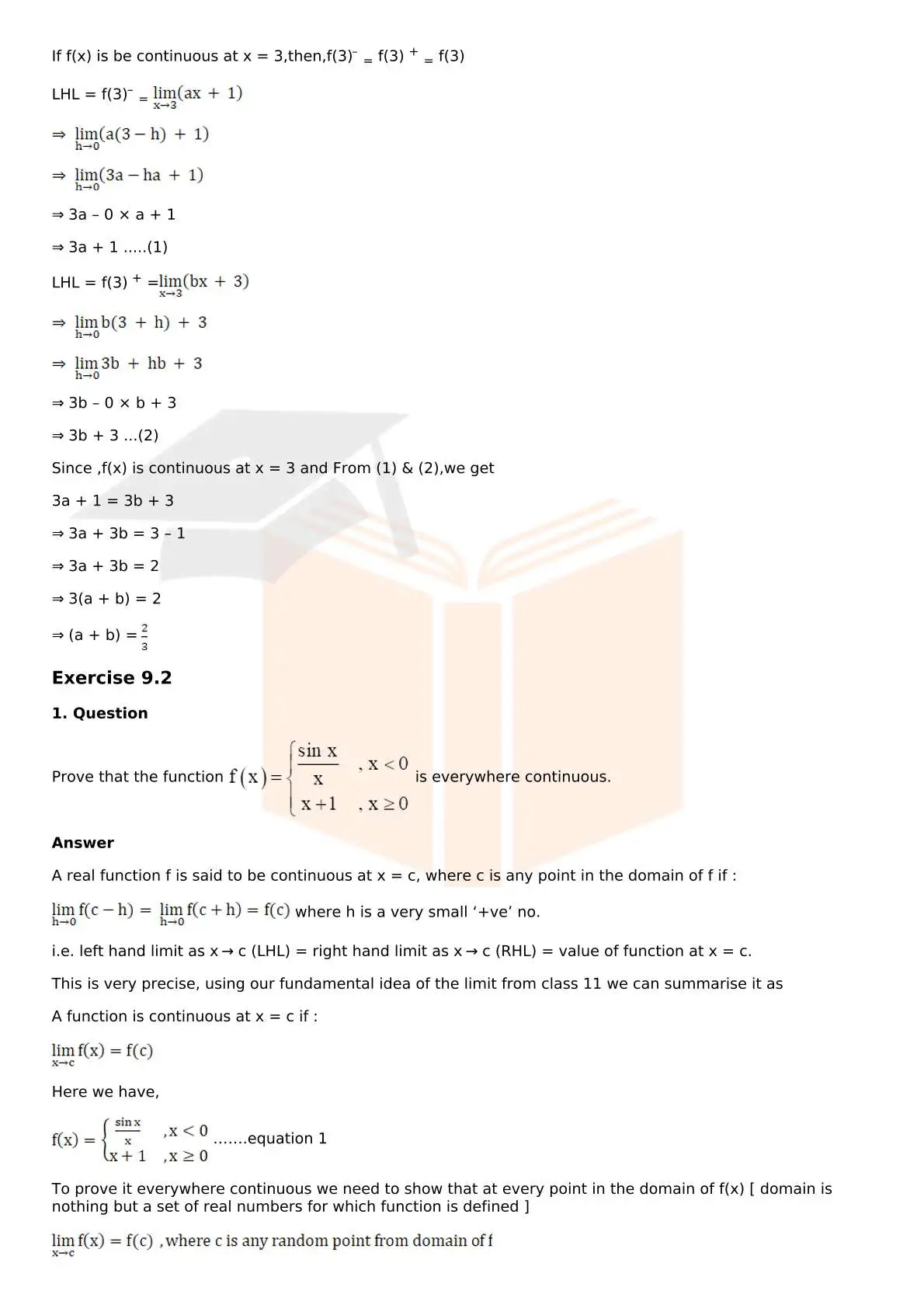 RD Sharma Solutions For Class 12 Maths Chapter 9 Continuity