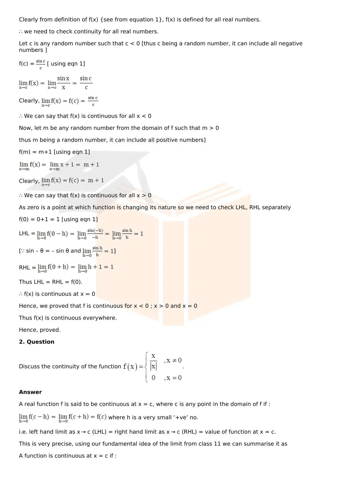 RD Sharma Solutions For Class 12 Maths Chapter 9 Continuity