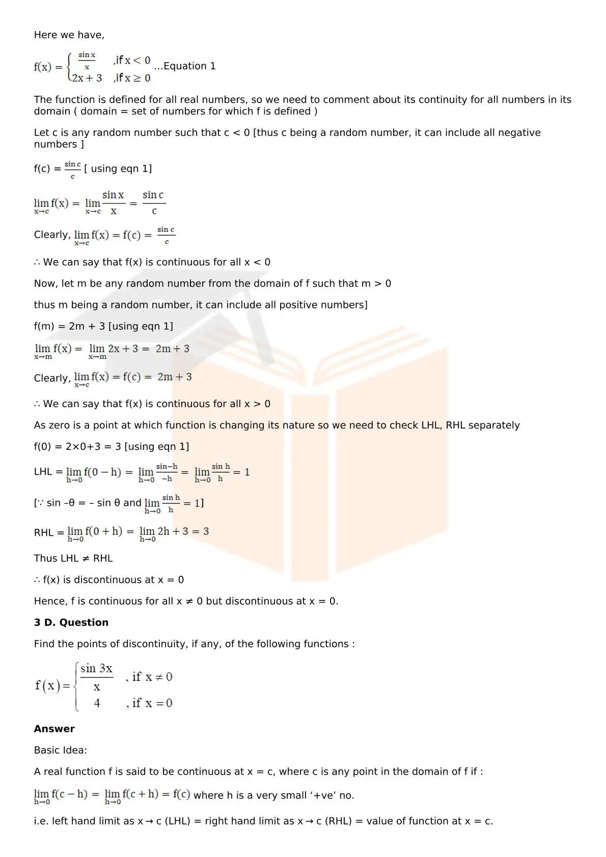 RD Sharma Solutions For Class 12 Maths Chapter 9 Continuity