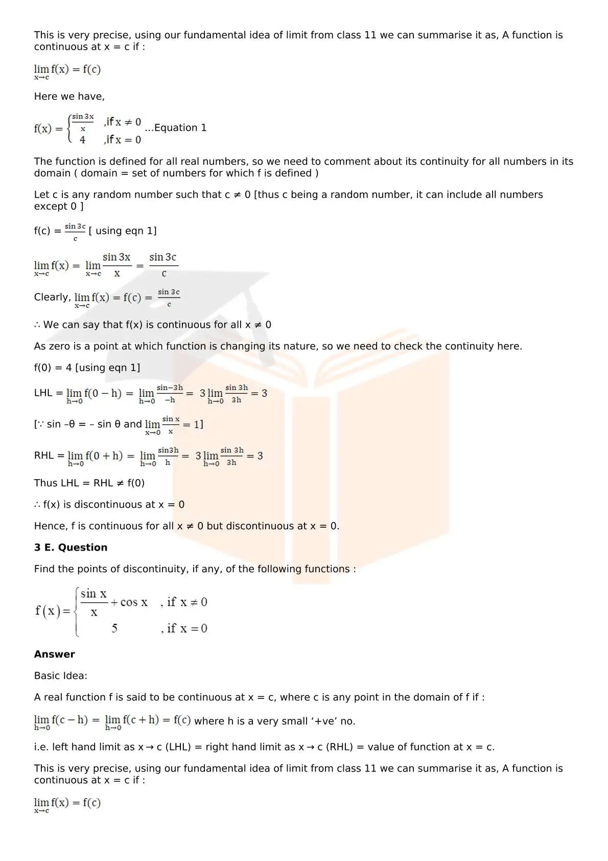 RD Sharma Solutions For Class 12 Maths Chapter 9 Continuity