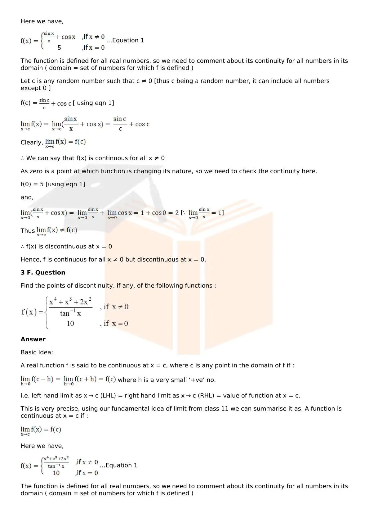 RD Sharma Solutions For Class 12 Maths Chapter 9 Continuity