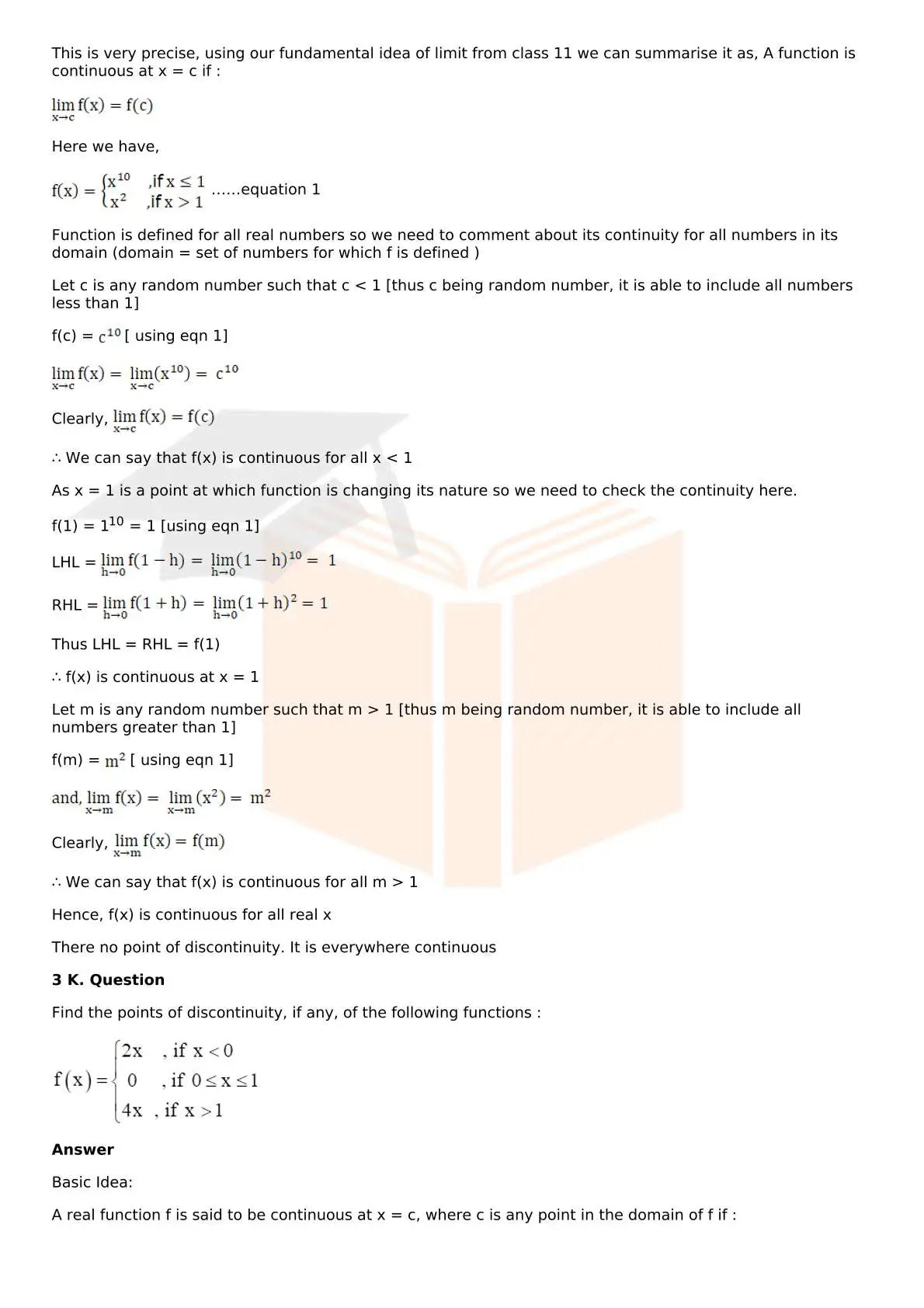 RD Sharma Solutions For Class 12 Maths Chapter 9 Continuity