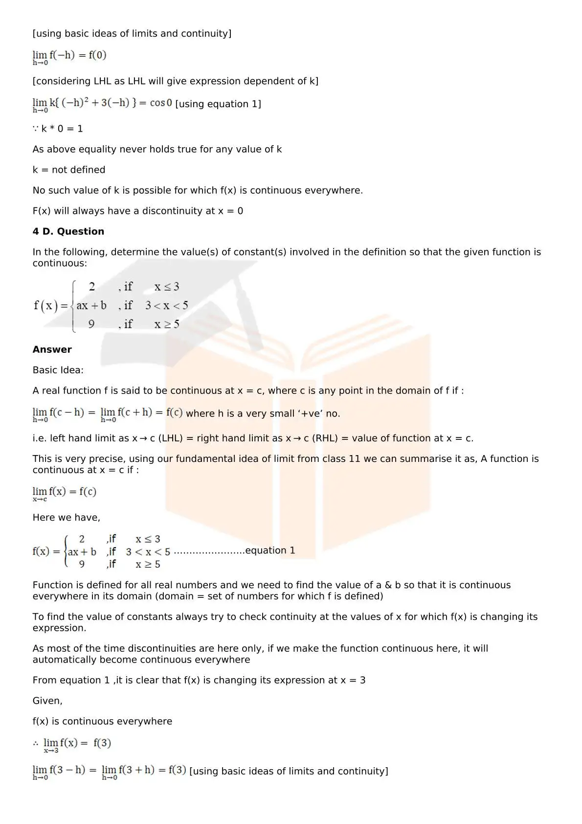 RD Sharma Solutions For Class 12 Maths Chapter 9 Continuity