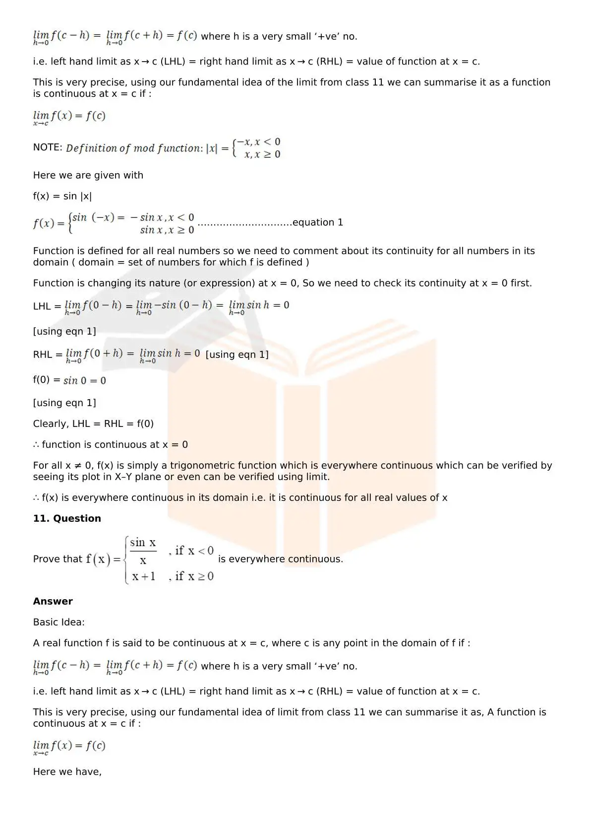 RD Sharma Solutions For Class 12 Maths Chapter 9 Continuity