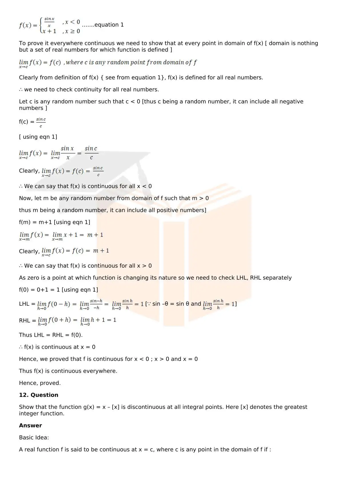 RD Sharma Solutions For Class 12 Maths Chapter 9 Continuity