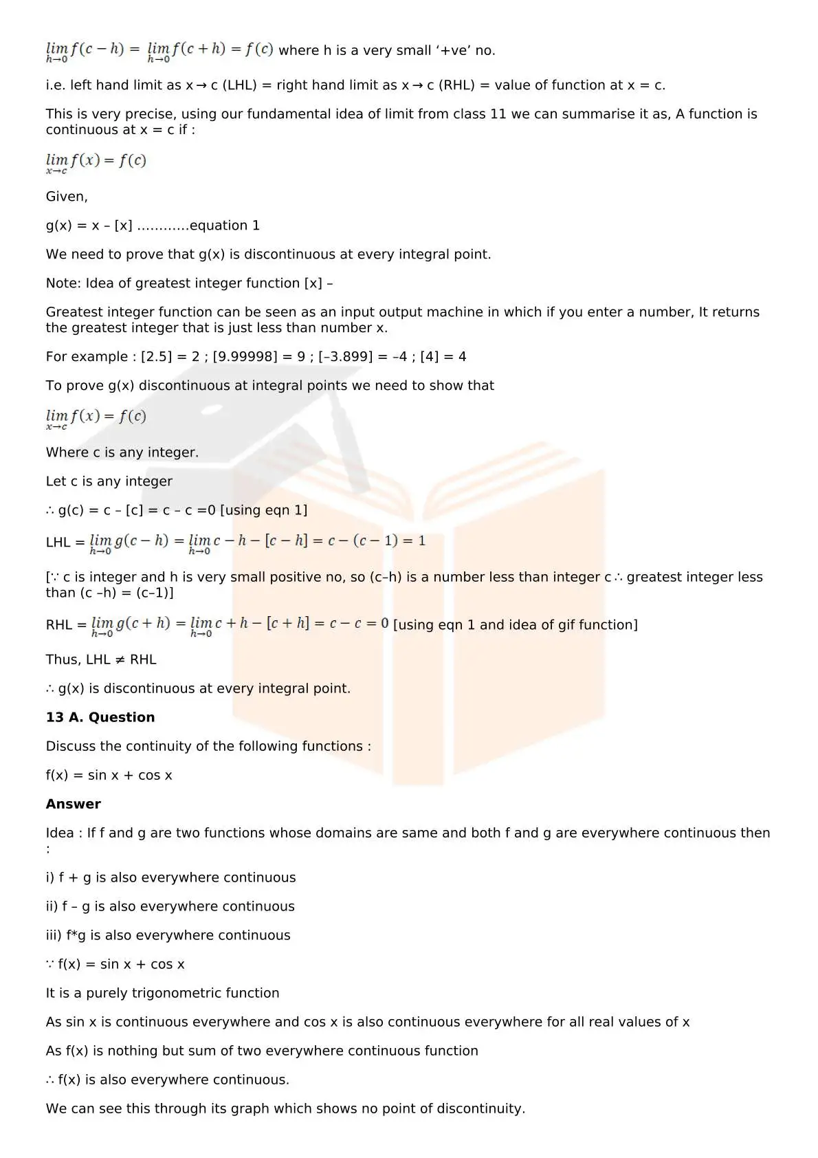 RD Sharma Solutions For Class 12 Maths Chapter 9 Continuity